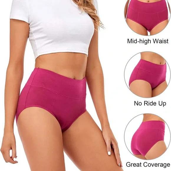 5pcs Cotton Underwear No Muffin Top Full Briefs Soft Stretch Breathable Panties